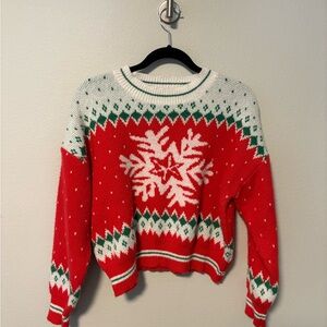 SHEIN Festive Red and White Snowflake Sweater